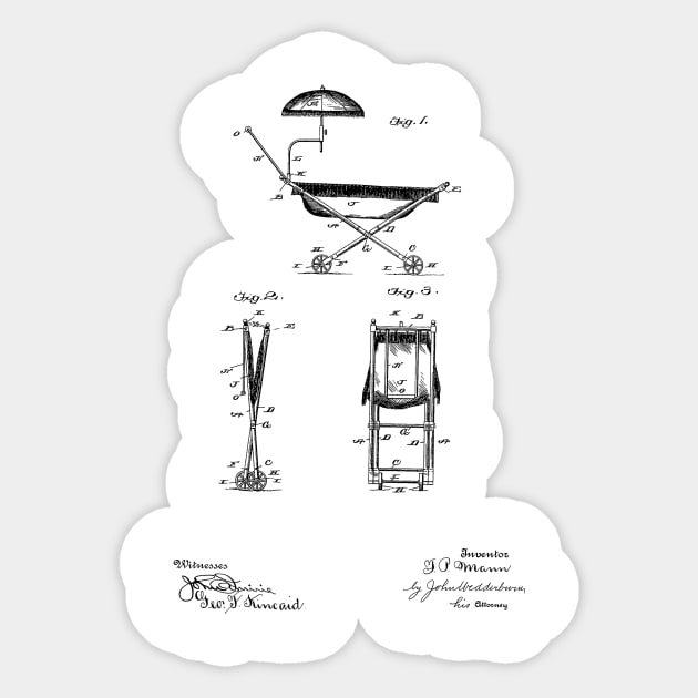 Baby Carriage Vintage Patent Hand Drawing Sticker by TheYoungDesigns